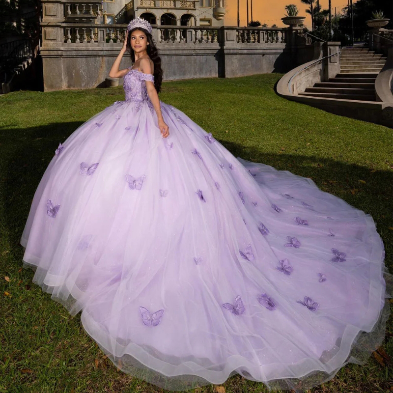 New Off Shoulder Quinceanera Dress 2024 Purple Vestidos De 15 Anos Ball Sweet 16 Birthday Party Gown Pageant Miss Princess