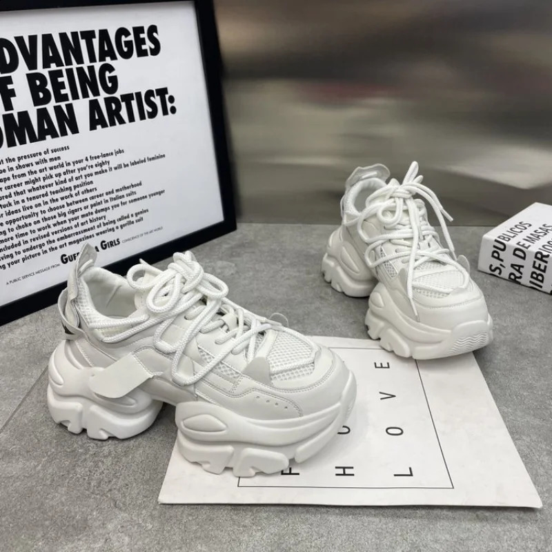 Women Thick Bottom Chunky Sneakers Korean Female Platform Lace Up Breathable Spring Autumn Woman Vulcanize Shoes Zapatos Mujer 240826