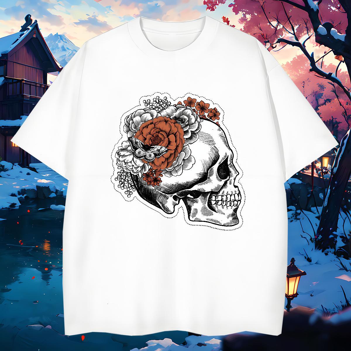 Cool Design T shirt 100% Cotton 230g flower Casual Beach Oversized Breathable Short Sleeve Men Clothes T-Shirt Fashion New Top Tees