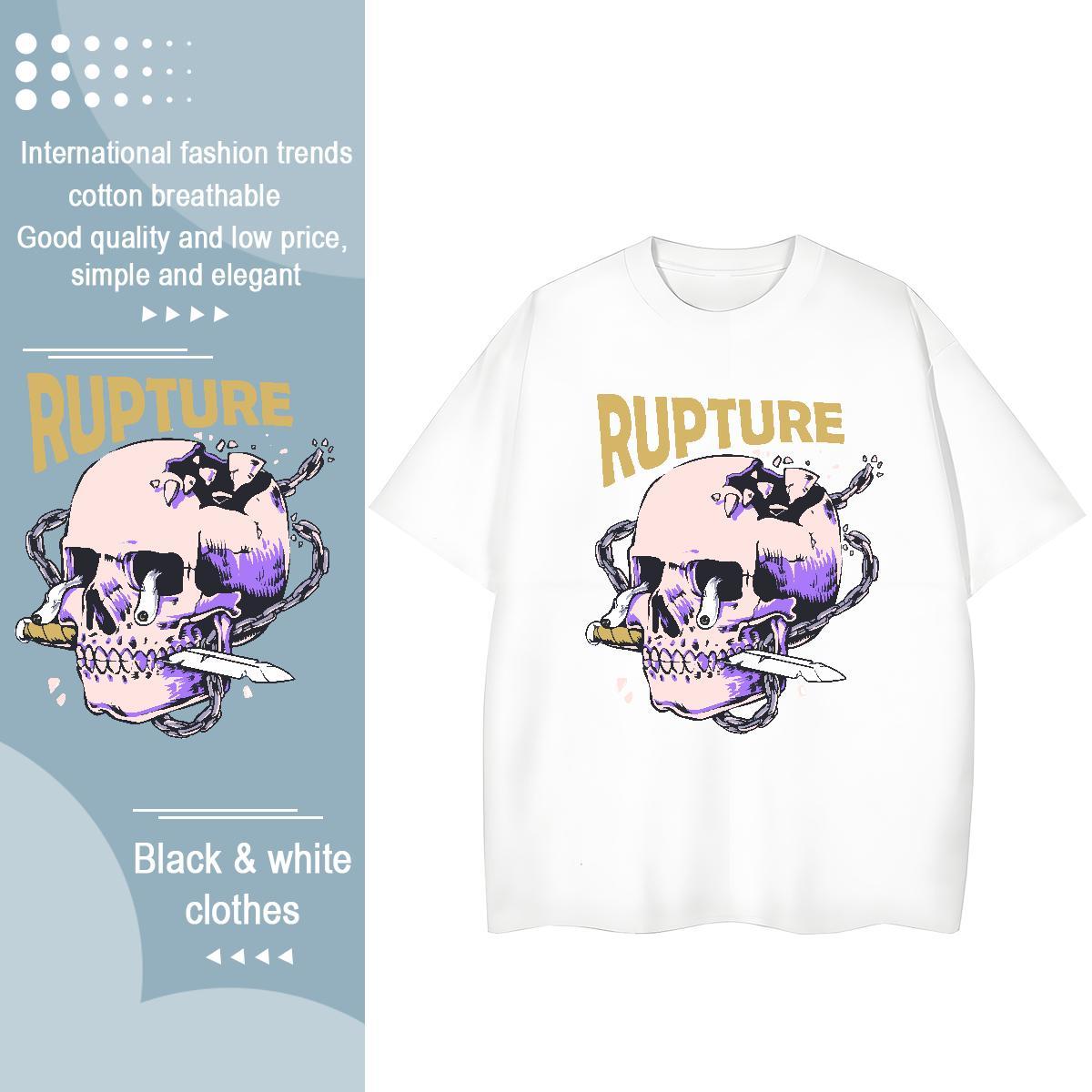 Wholesale Men T Shirts 230g Pure Cotton skull Anime Printing Street Oversized 4XL O-Neck Short Sleeve Men Tops Tees New Arrival Tee Shirt