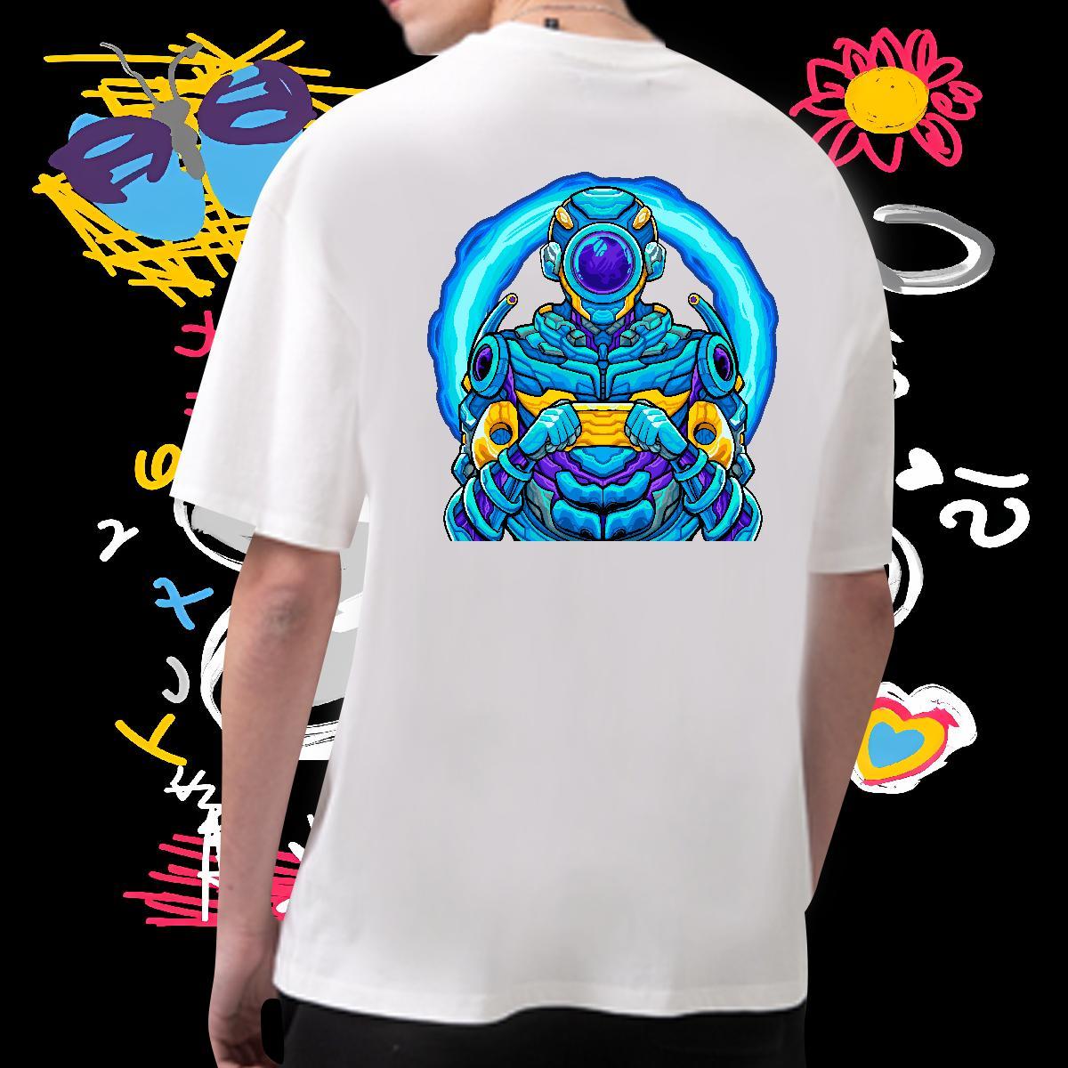 Popular T Shirt For Man 100% Cotton 230g robot Spring Summer Oversized 3XL 4XL O-Neck Short Sleeve Men Tees Brand Wear