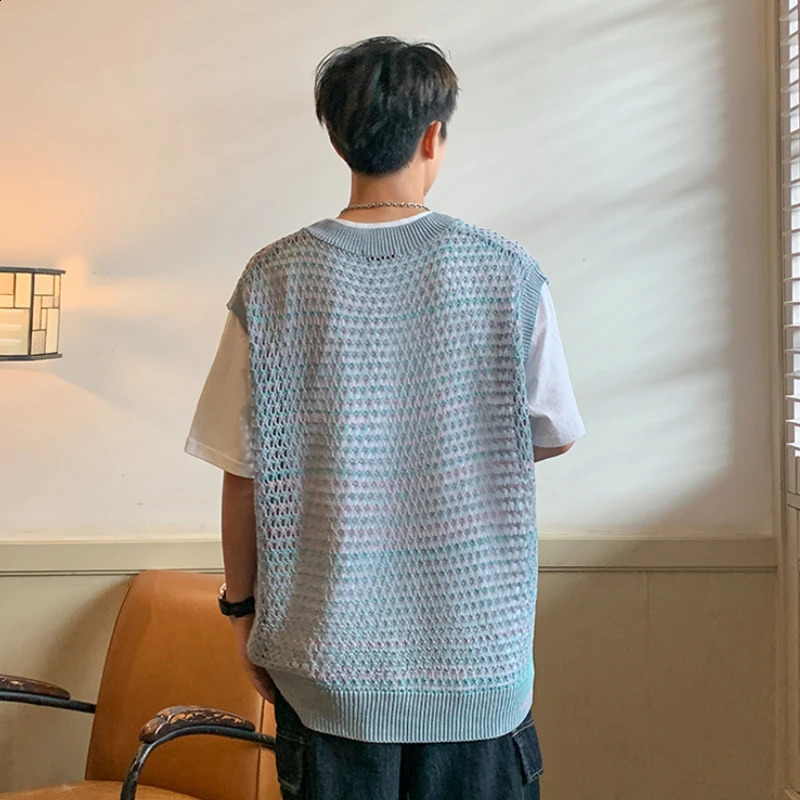 Sweater Vest Men Japanese Style Retro Couples All-match Thin Summer Fashion Loose V-neck Male Clothing Basic High Street Gothic 240824