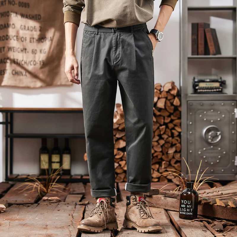 HIQOR Mens Spring Casual Pants 2024 New In Cotton Classic Business Stretch Straight Trousers Male Cargo Y2k Pants Brand Clothes LX241107