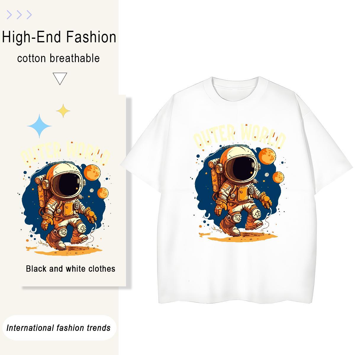 High quality Unisex Tshirts 230g Cotton cosmonaut Outdoor Women T Shirts Short Sleeve O-Neck Cartoon Printing L-4XL Tees Shirts
