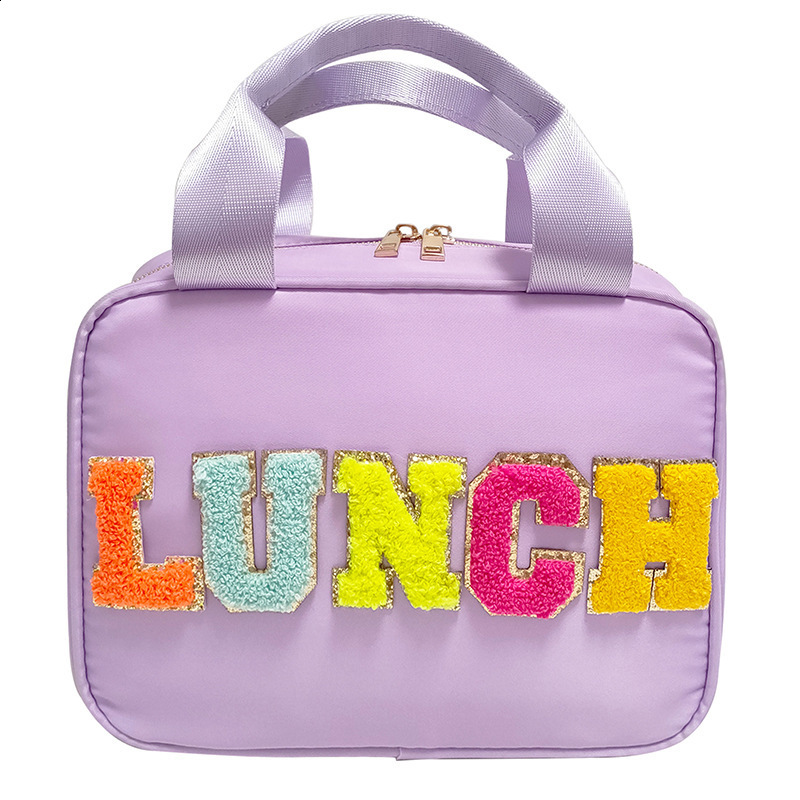 Nylon Preppy Lunch Box Large Insulated Bag Reusable Tote LunchBag for School Travel Picnic 240716