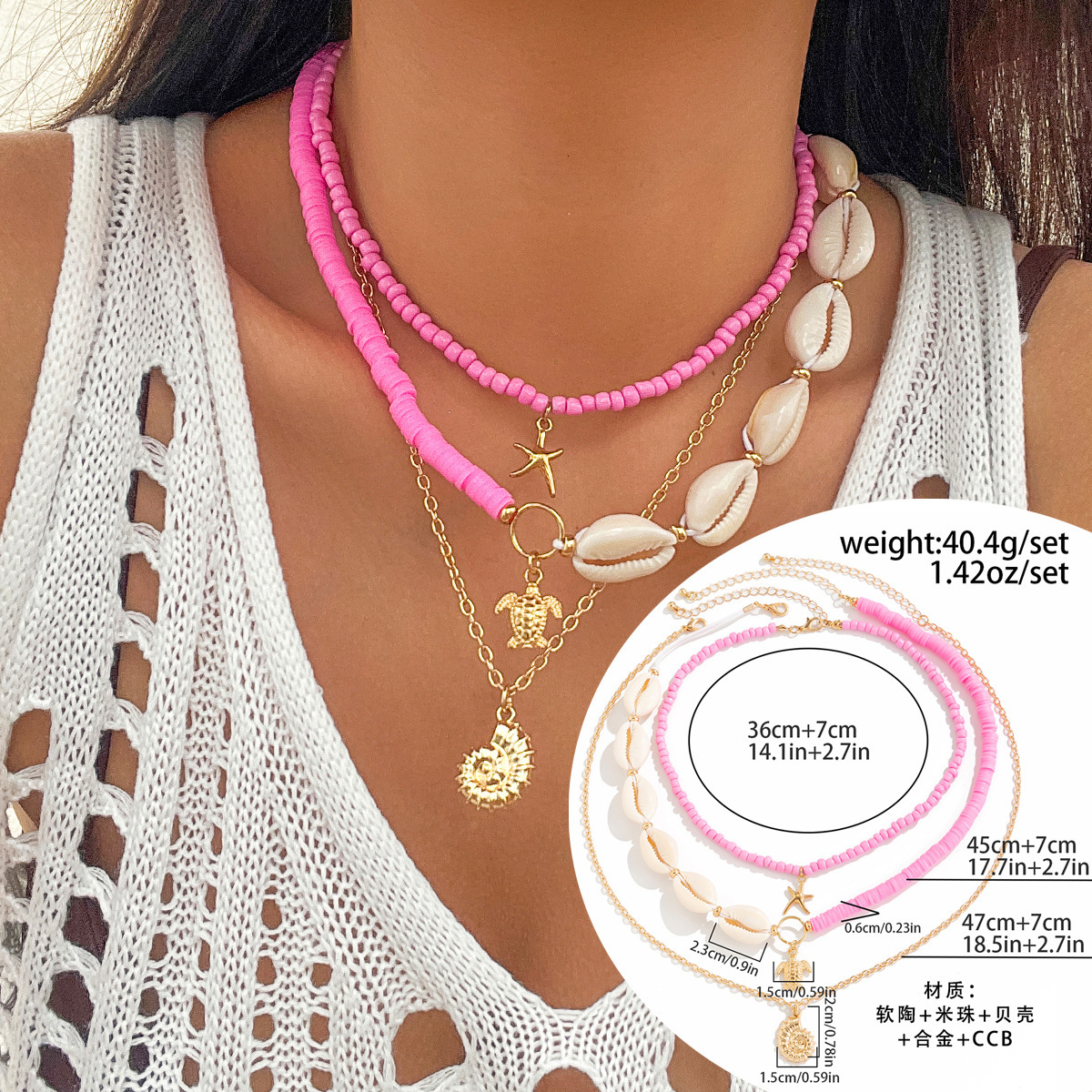 Ocean Wind Shell Turquoise Multi layer Beach Sea Star Bead Necklace Accessories Female