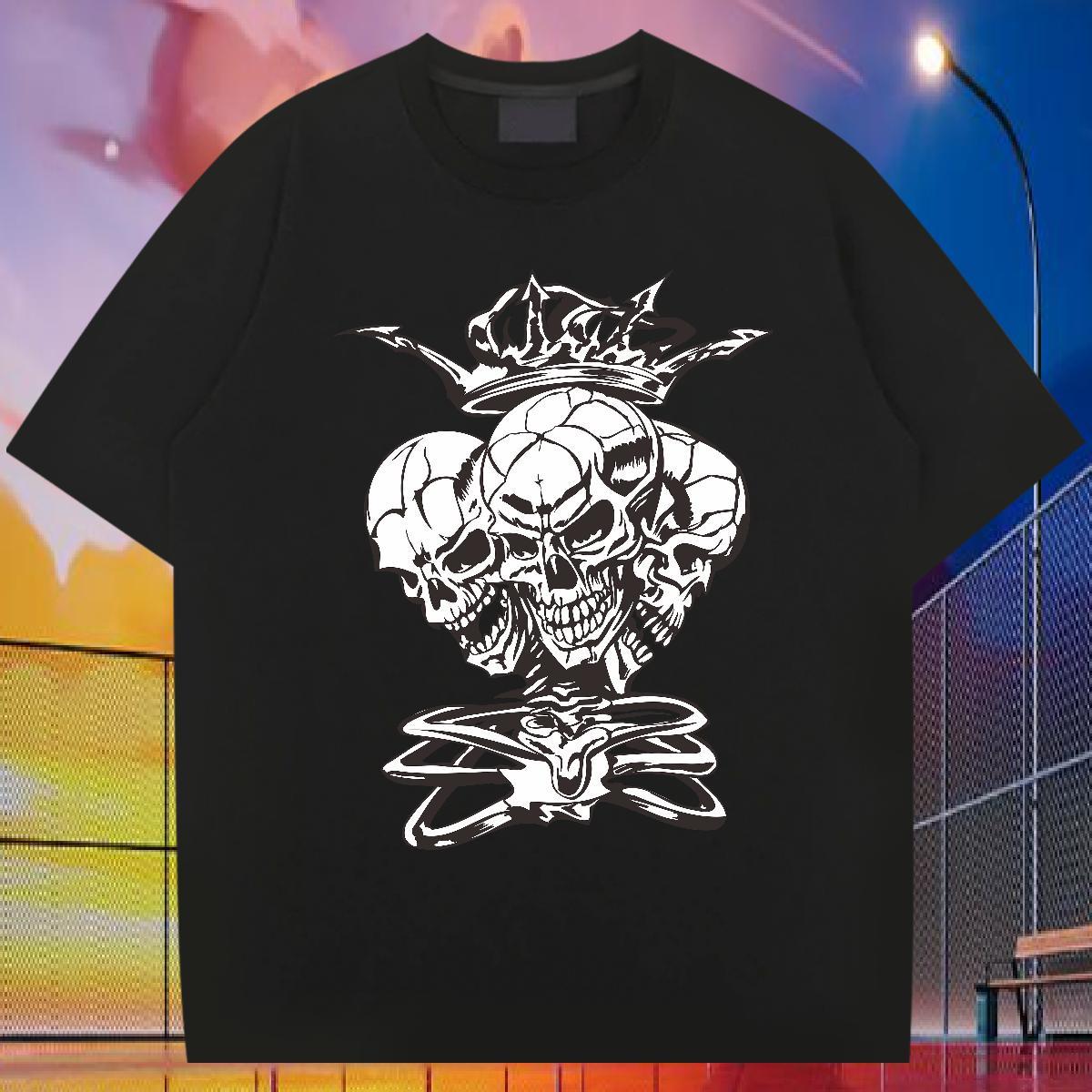 Designer Men T Shirts 100% Cotton 230g skull Street Skull O Neck Short Sleeves Men Tops Tees Classic Casual Tees Shirts