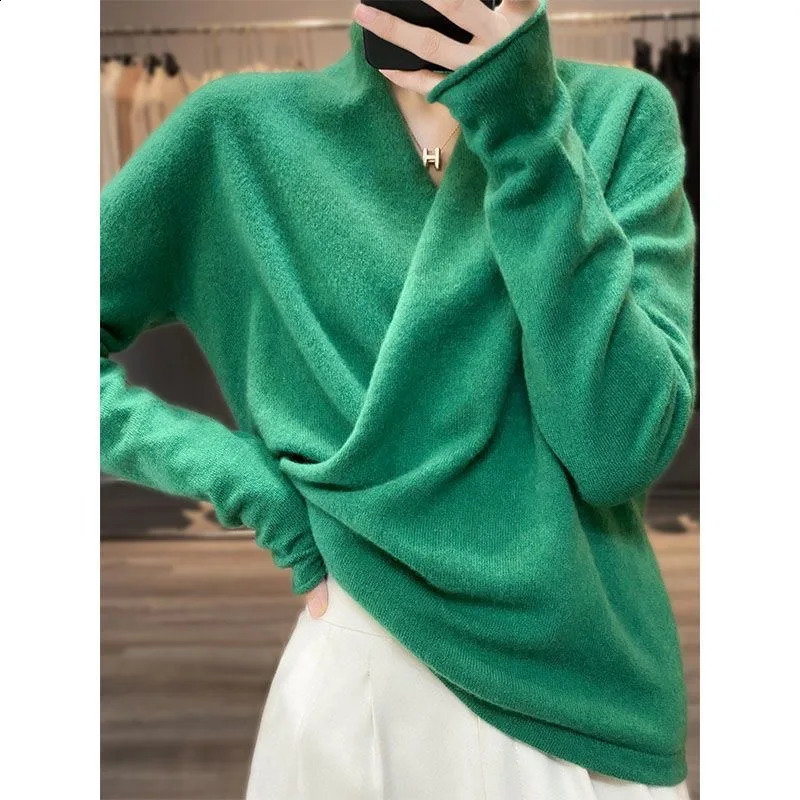 100% Merino wool kimono zipper suitable for womens Vneck loose and fashionable sweaters spring summer cashmere knitted tops 240826