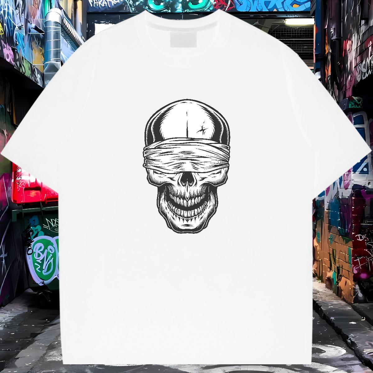 Wholesale T Shirts Men 230g Pure Cotton skull Hip Hop Floral Print O Neck Short Sleeves Tshirts Designer Fashion Top Tees