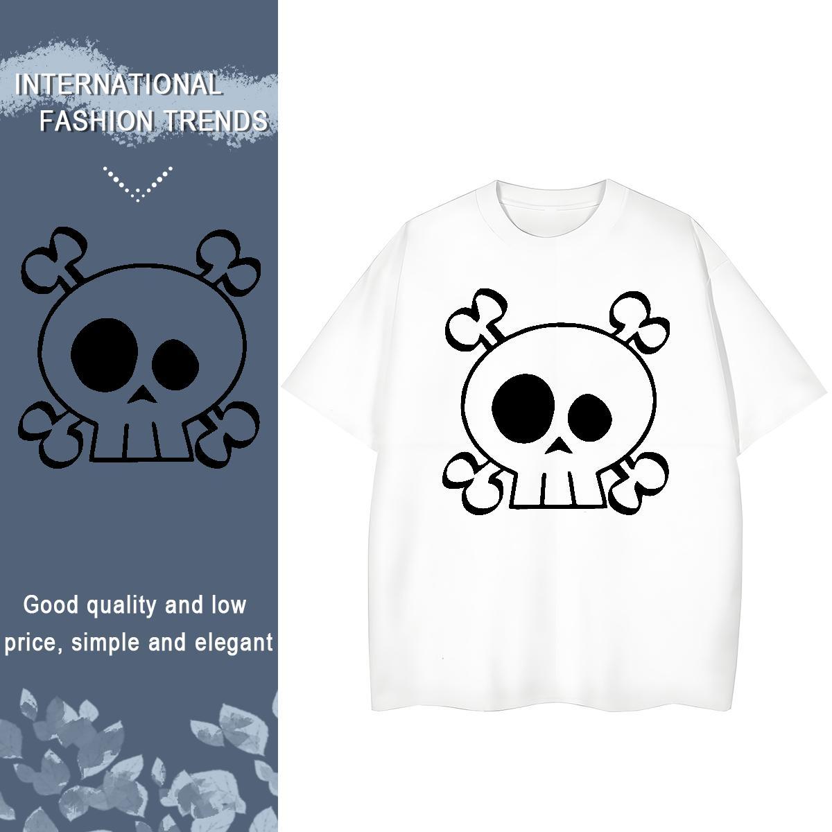 Designer T shirt 230g Pure Cotton skull Anime Printing Street Asian Size O Neck Short Sleeves Men Clothes T-Shirt Fashion Casual Tops