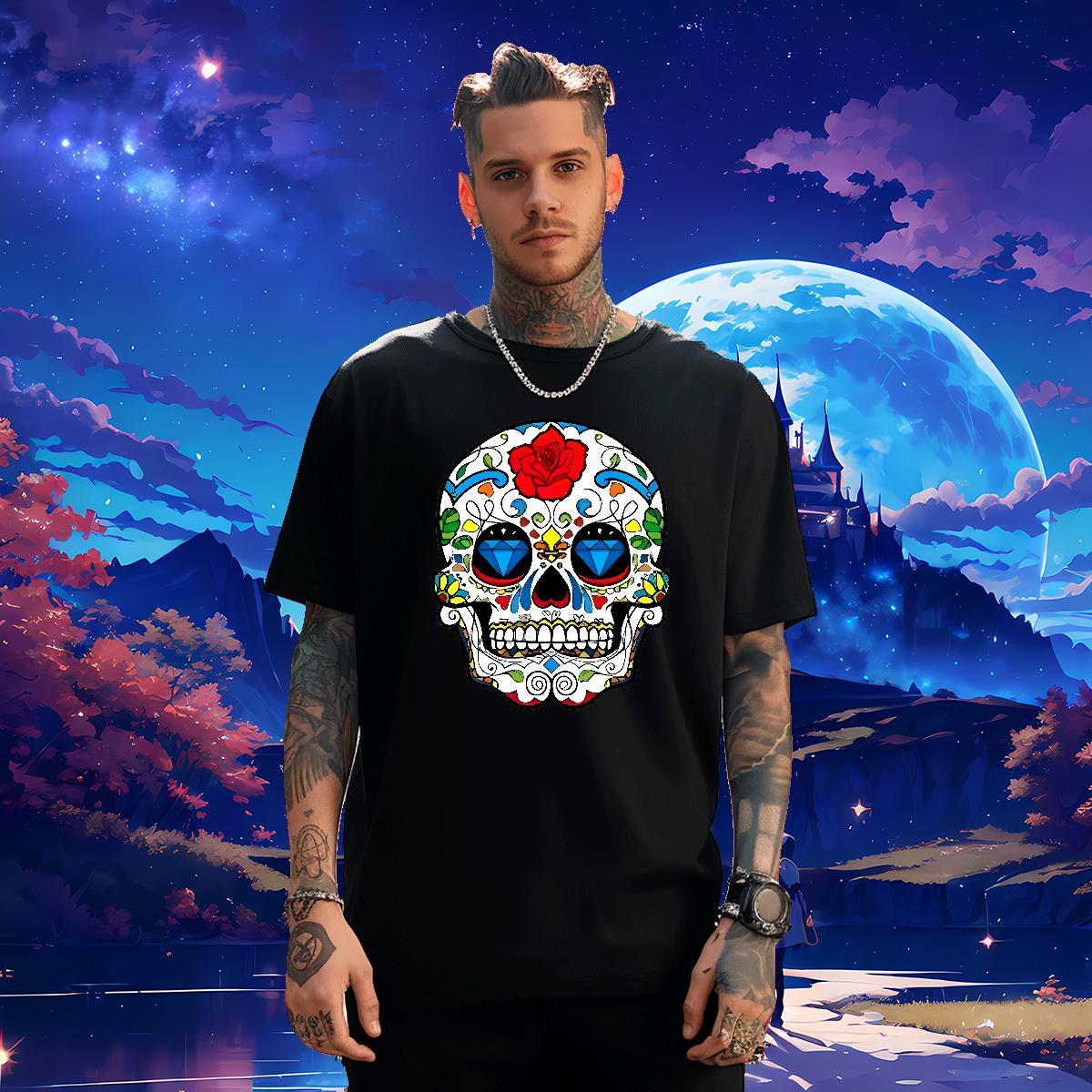 Classic T Shirts Men 230g Pure Cotton skull Street Skull Breathable Tshirt for Man Woman Free Shipping Wear