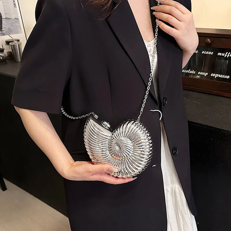 Chic Conch Crossbody Bag High Quality PVC Champagne Handbag Summer Lipstick Bag Silver Shell Shoulder Purse 240826