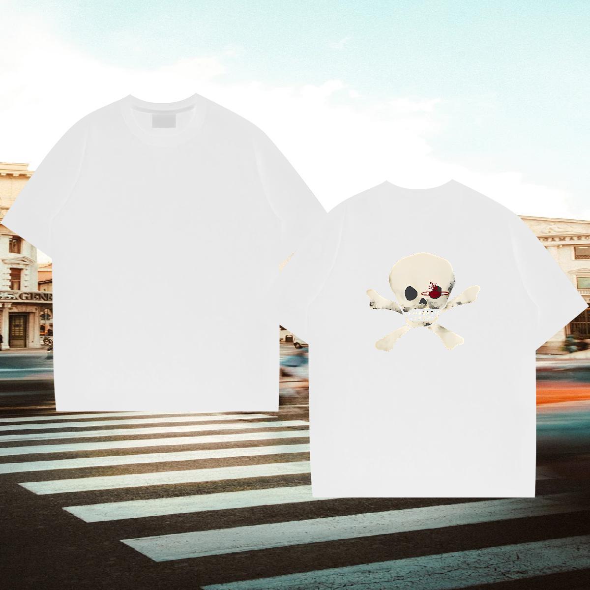 Comfortable Mens T Shirts 230g Pure Cotton skull Street Wear White Plus Size Breathable Men Tshirts New Designer Polos