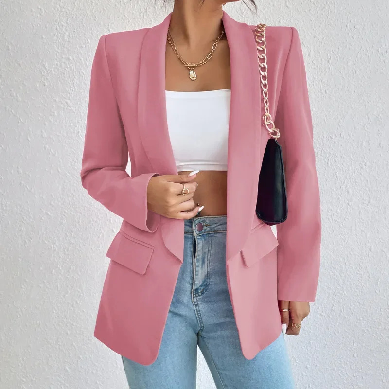 Fashion Spring Traf Womens Jacket 25 34 Solid Polyester Cotton Non Strech Long Sleeve Office Lady Blazers In Outerwears 240826