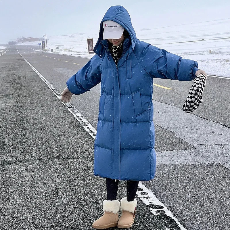 Thickened Down Cotton Padded Long Womens Coat Loose Fit Hong Kong Style Puffer Jacket Winter 2023 240824