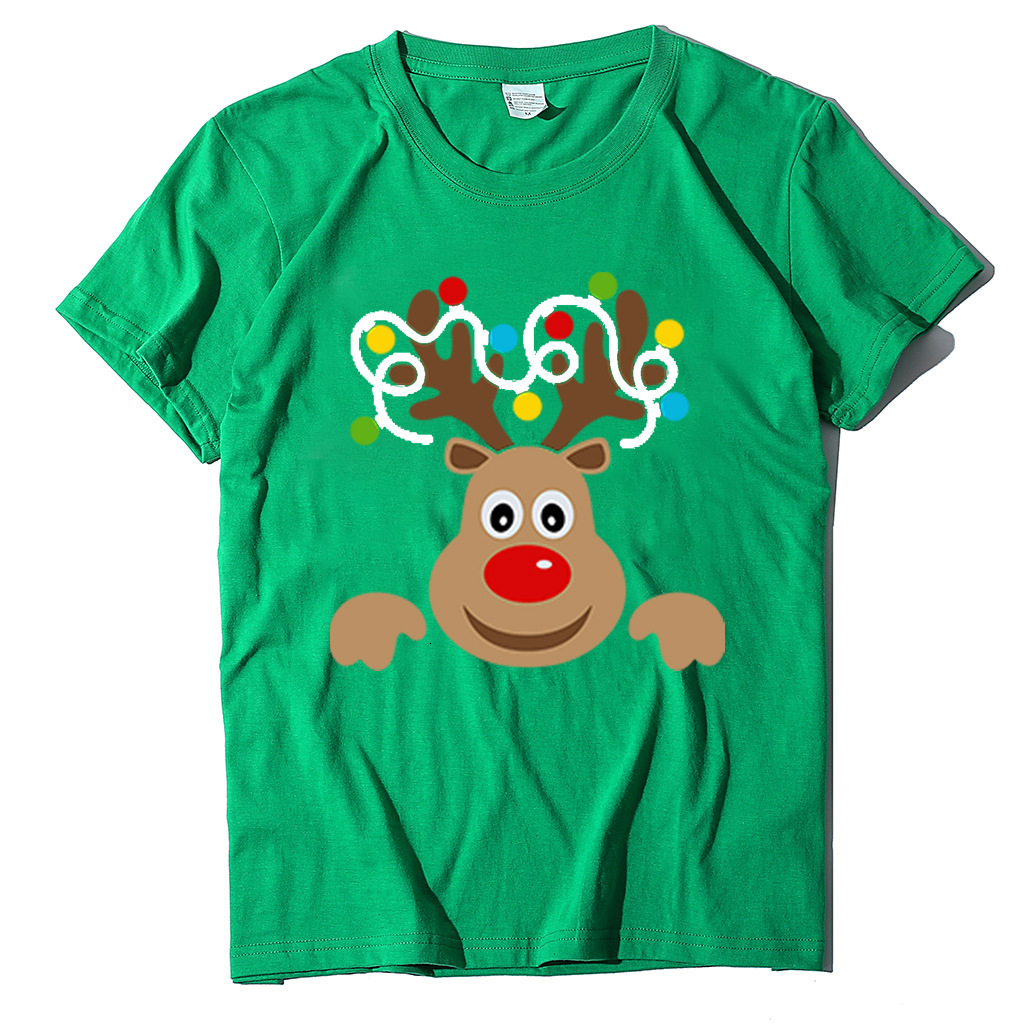 Round neck loose fitting short sleeved series Christmas deer women's T-shirt dongdumaoyi