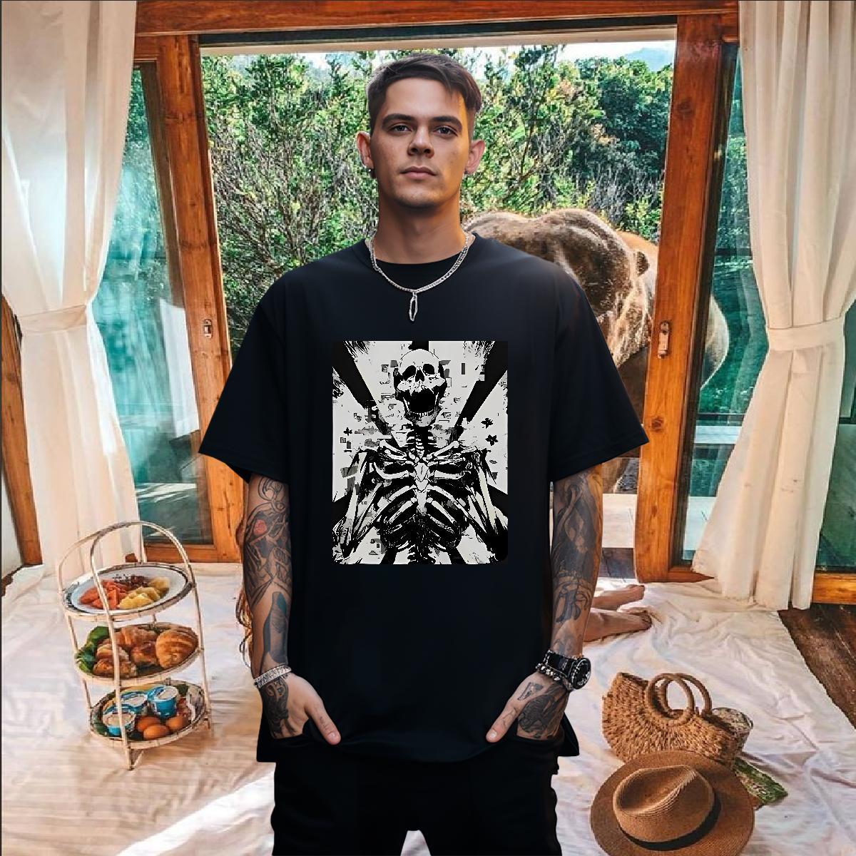 Wholesale T shirt 100% Cotton 230g skull Beach Black White O-Neck Short Sleeve Men Tees Free Shipping Polos