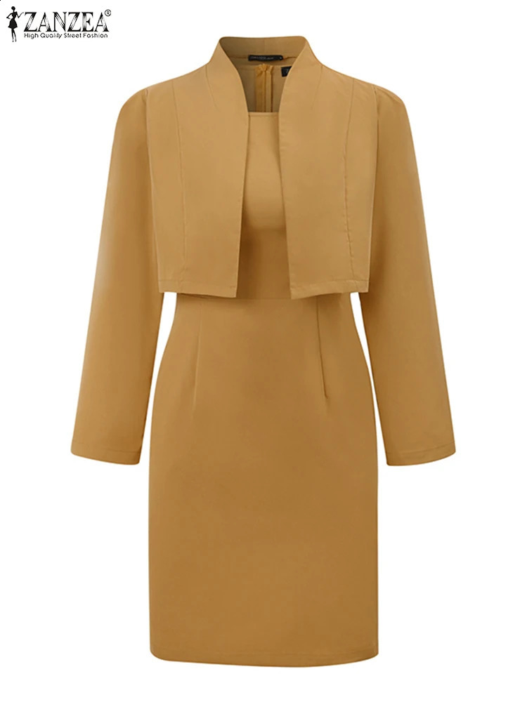 2PCS Women Elegant Work Matching Sets ZANZEA Female Blazer Solid Slim Dress Sets Spring Office Outwear OL Outfits Tracksuits 240826