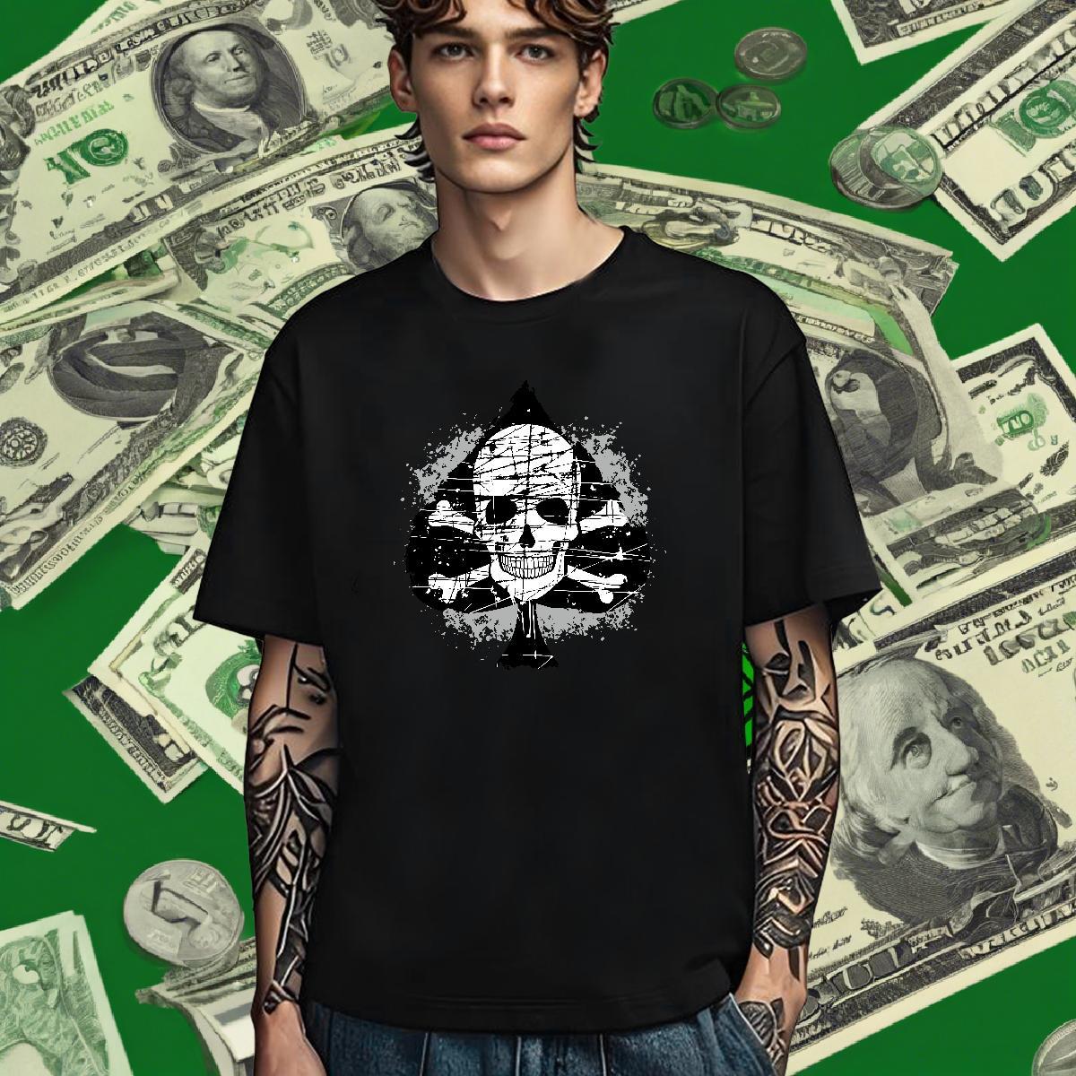 Classic T Shirts Men 230g 100% Cotton skull Spring Summer Oversized 4XL Breathable Crew Neck Men Clothes T-Shirt Classic Casual Tees