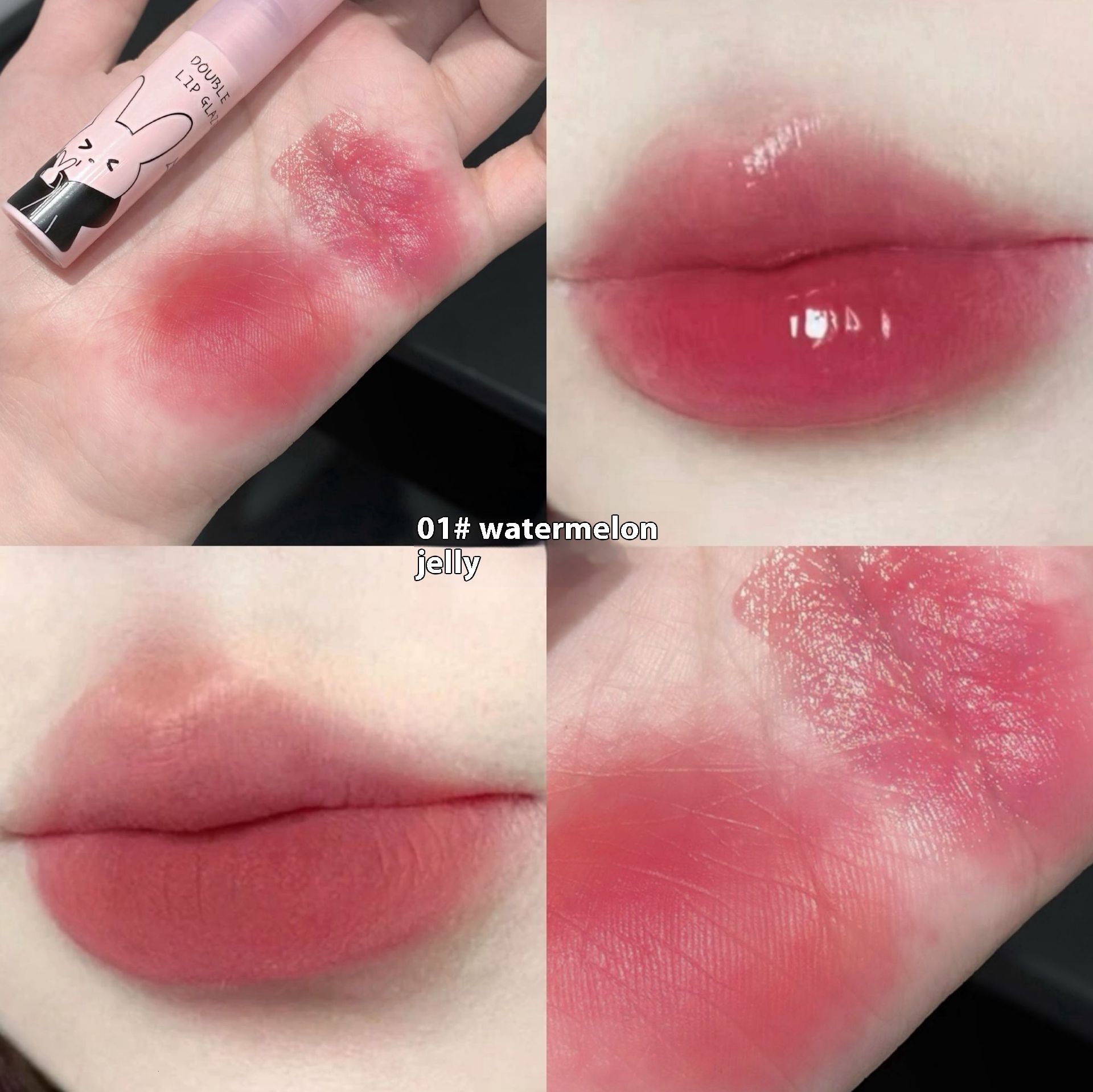 Premium Gege Bear Lip Color Duo: Long Lasting Matte + Silky Smooth Gloss - Perfect Blend of Bold & Natural (Red & White)