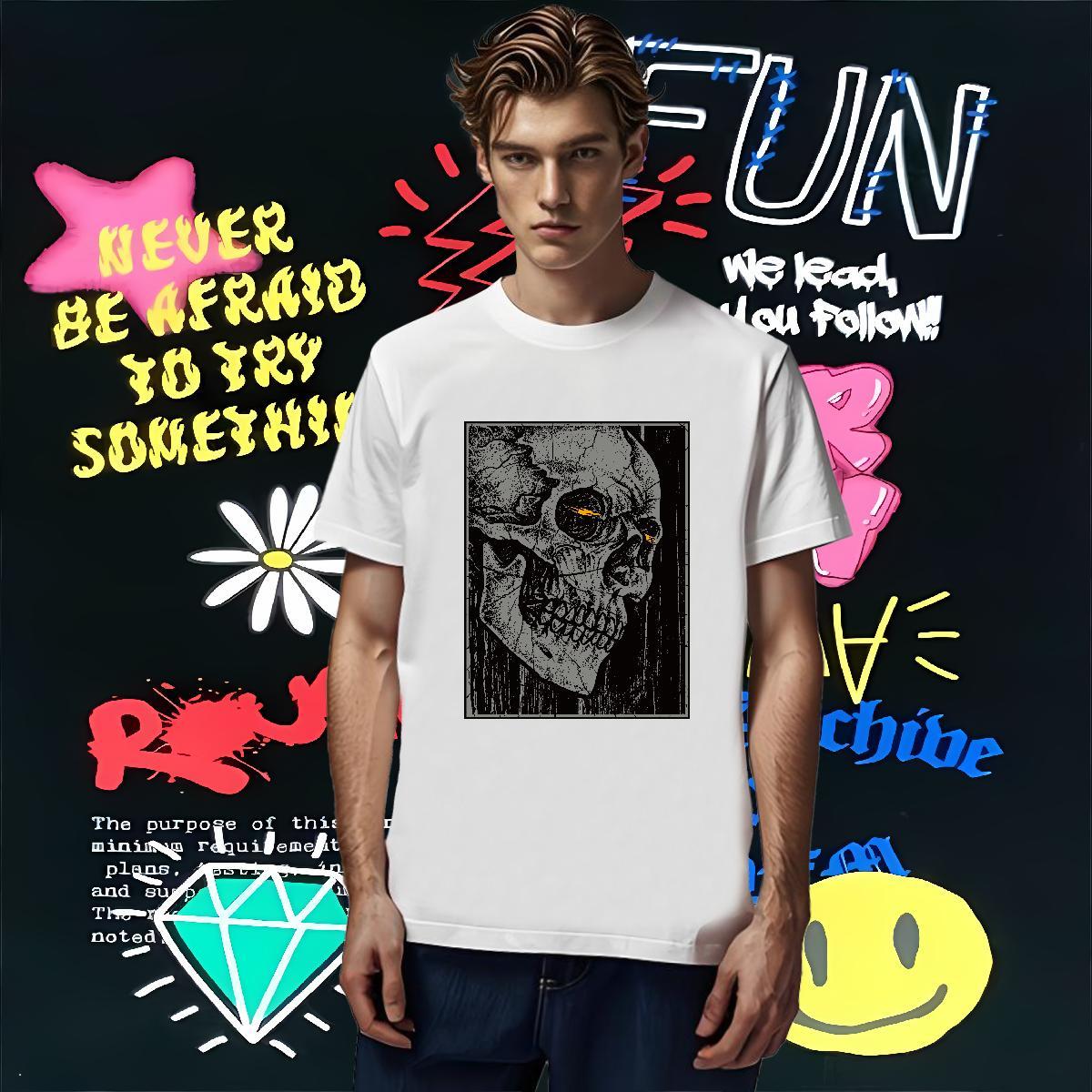 Comfortable T-Shirts 230g Cotton skull Street Casual Custom Anime Breathable Short Sleeve Men Tees Wholesale Tees Shirts