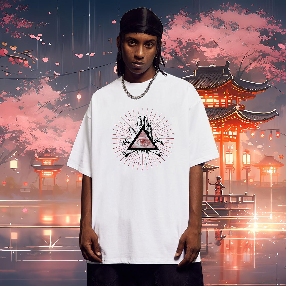Classic Men T Shirts 100% Cotton 230g eye of the devil Street Cartoon Printing L-4XL O Neck Short Sleeves Mens Tshirts Brand Tees