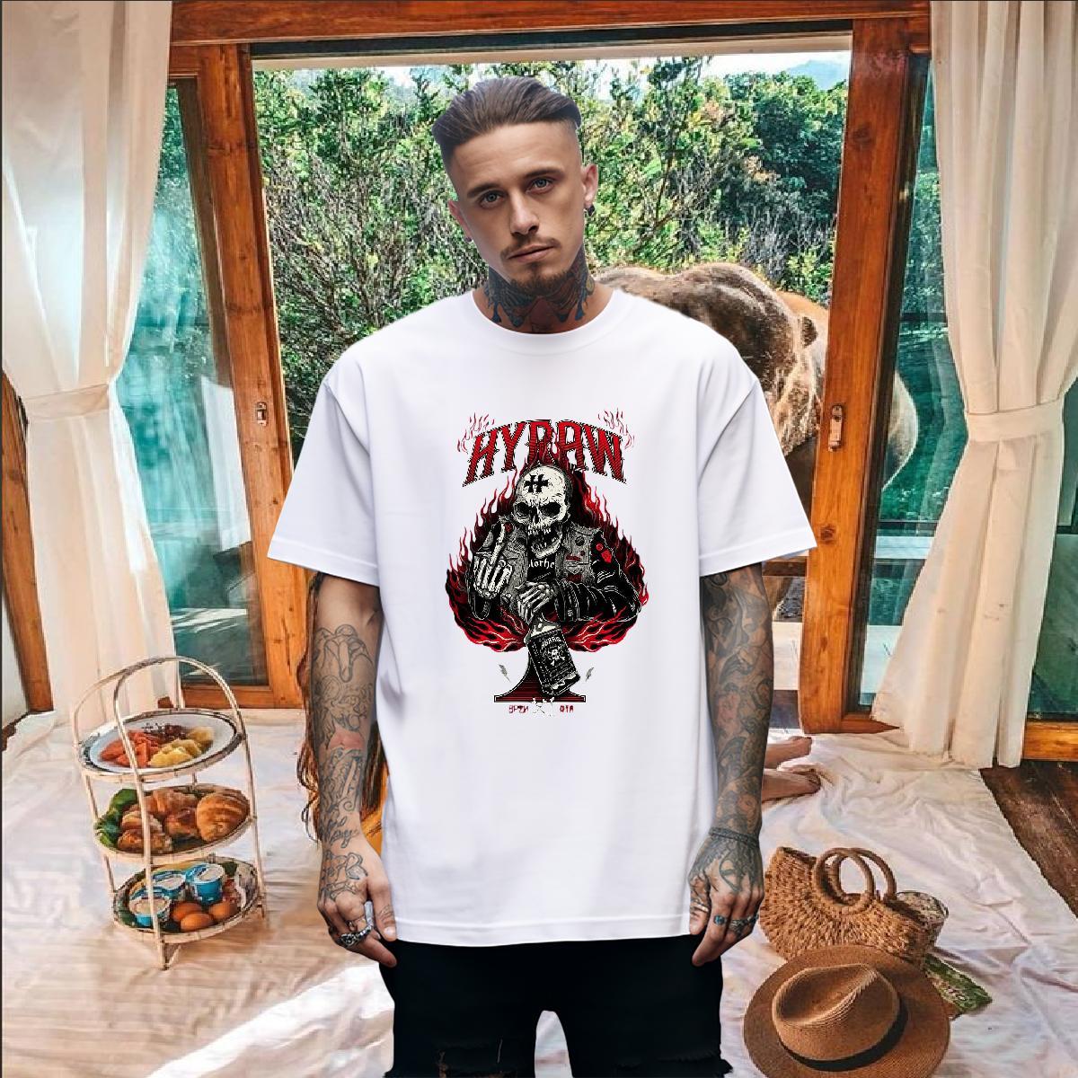Loose Fit T Shirt For Man 230g 100% Cotton skull Street Cartoon Print Breathable Short Sleeve Tshirts Classic Clothings