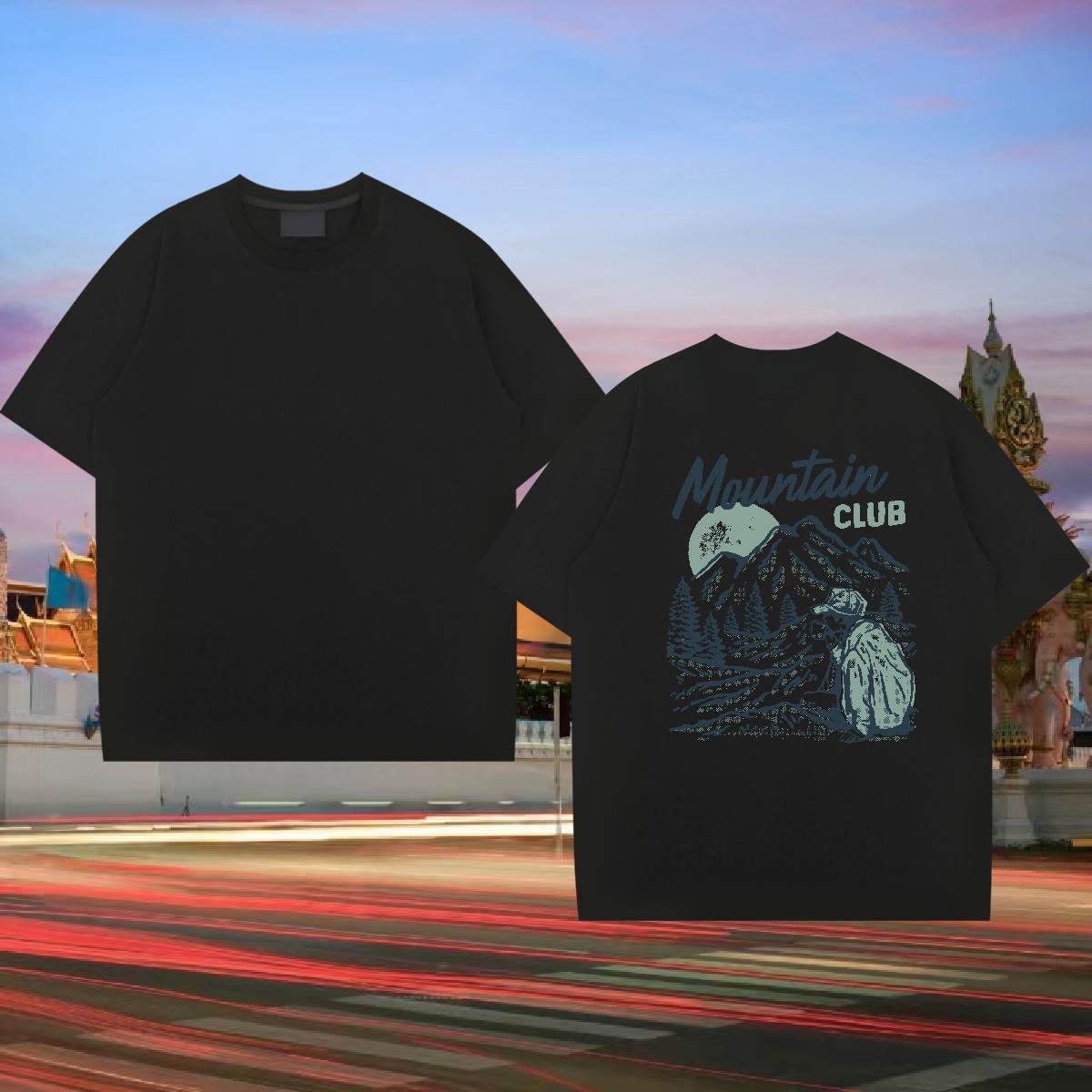 Loose T shirt 230g Pure Cotton mountains Casual Cartoon Print Short Sleeve O-Neck Couples T Shirts DIY Tees Shirts