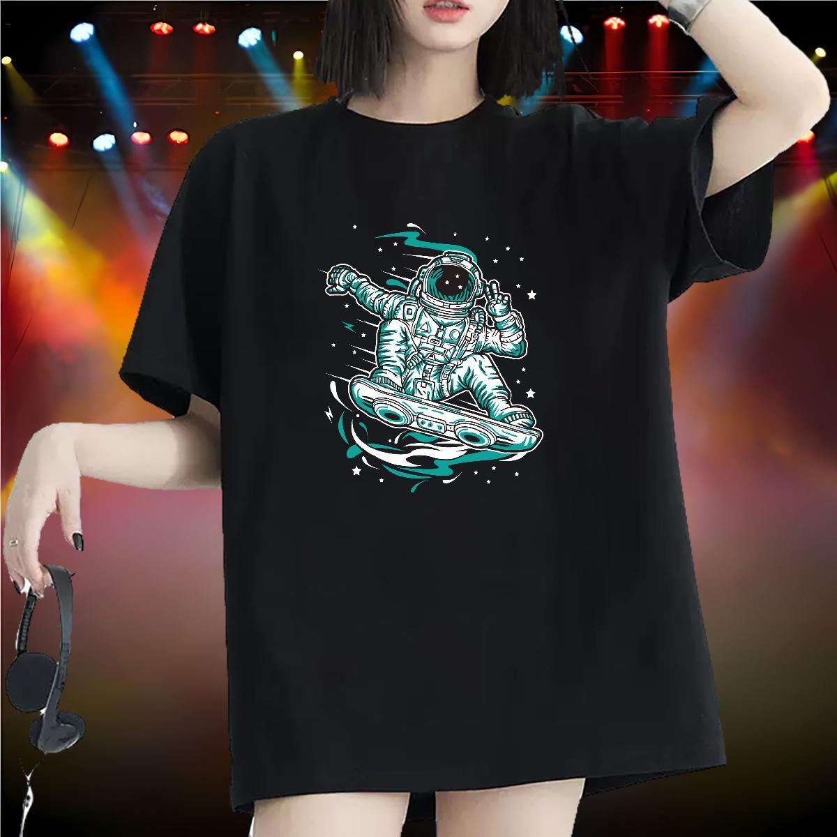 5A Couples T Shirts 230g Cotton universe Daily Outfit T-Shirts for Women O-Neck Short Sleeve Plus Size Cartoon Tops Shirt