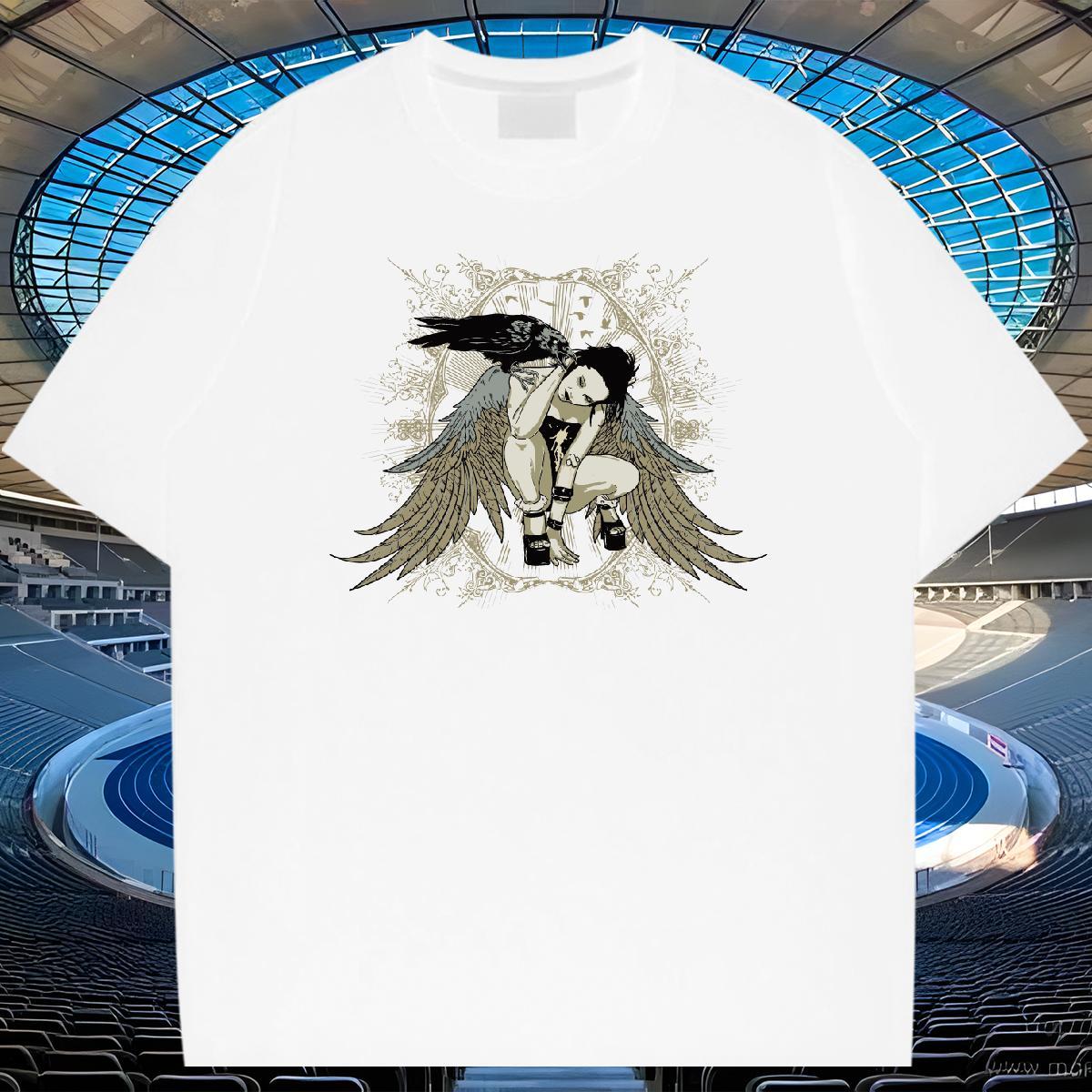 Comfortable T Shirts Men 100% Cotton 230g wing Street Black White Breathable Crew Neck Men Clothes T-Shirt Designer Fashion Tshirts