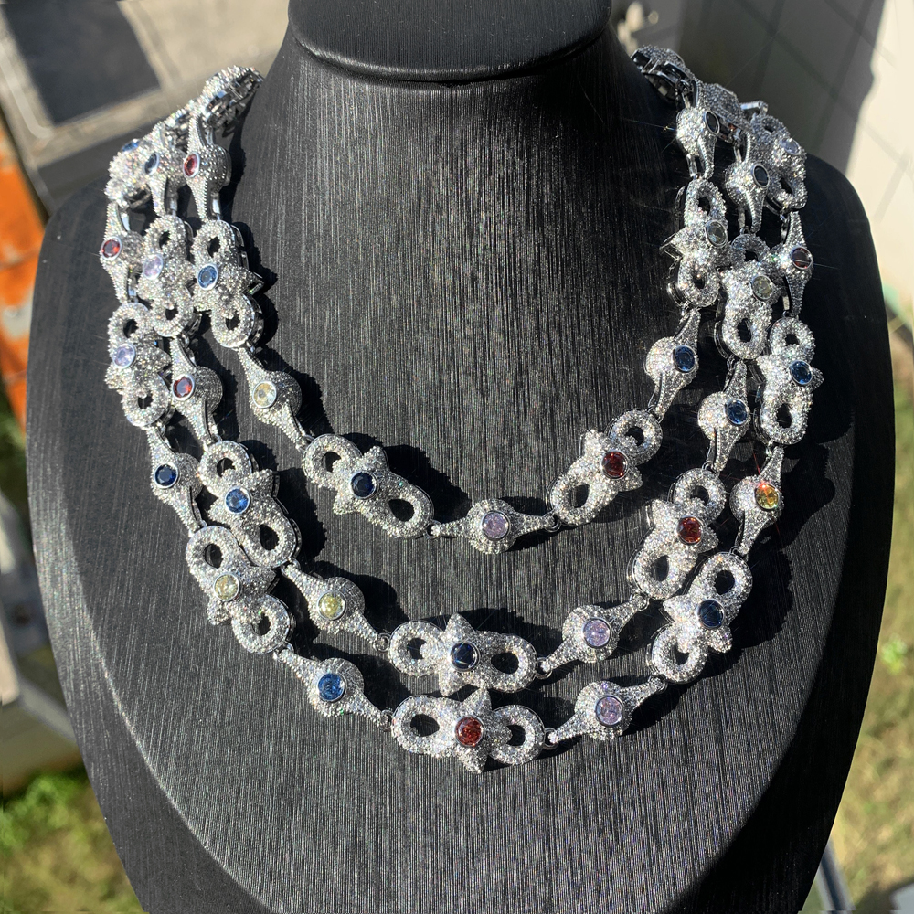 Superior Quality Colorful Cz Star Eye Pendant Necklace Prong Setting 5A Cubic Zirconia Infinity Cuban Link Chain Hip Hop Jewelry