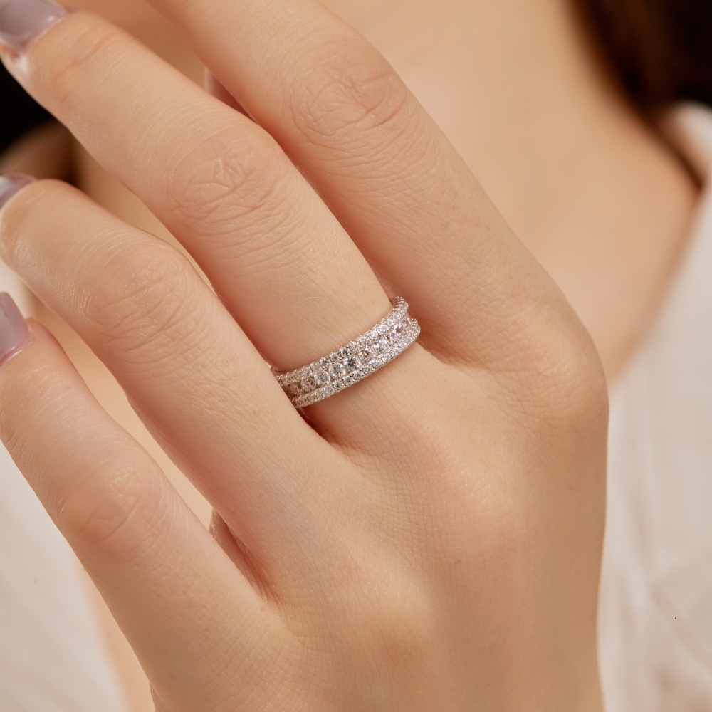 Korean version the new S pure sier women's ring with diamond arrangement dopamine color scheme, full zircon design and a sense of female handmade