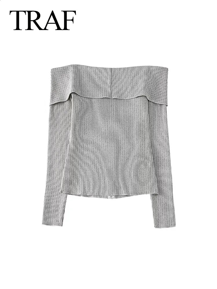 TRAF Spring Fashion Womens Cardigan Turn-Down Collar Long Sleeves Zipper Female Chic Sweater Wild Casual Woman Short Top 240826