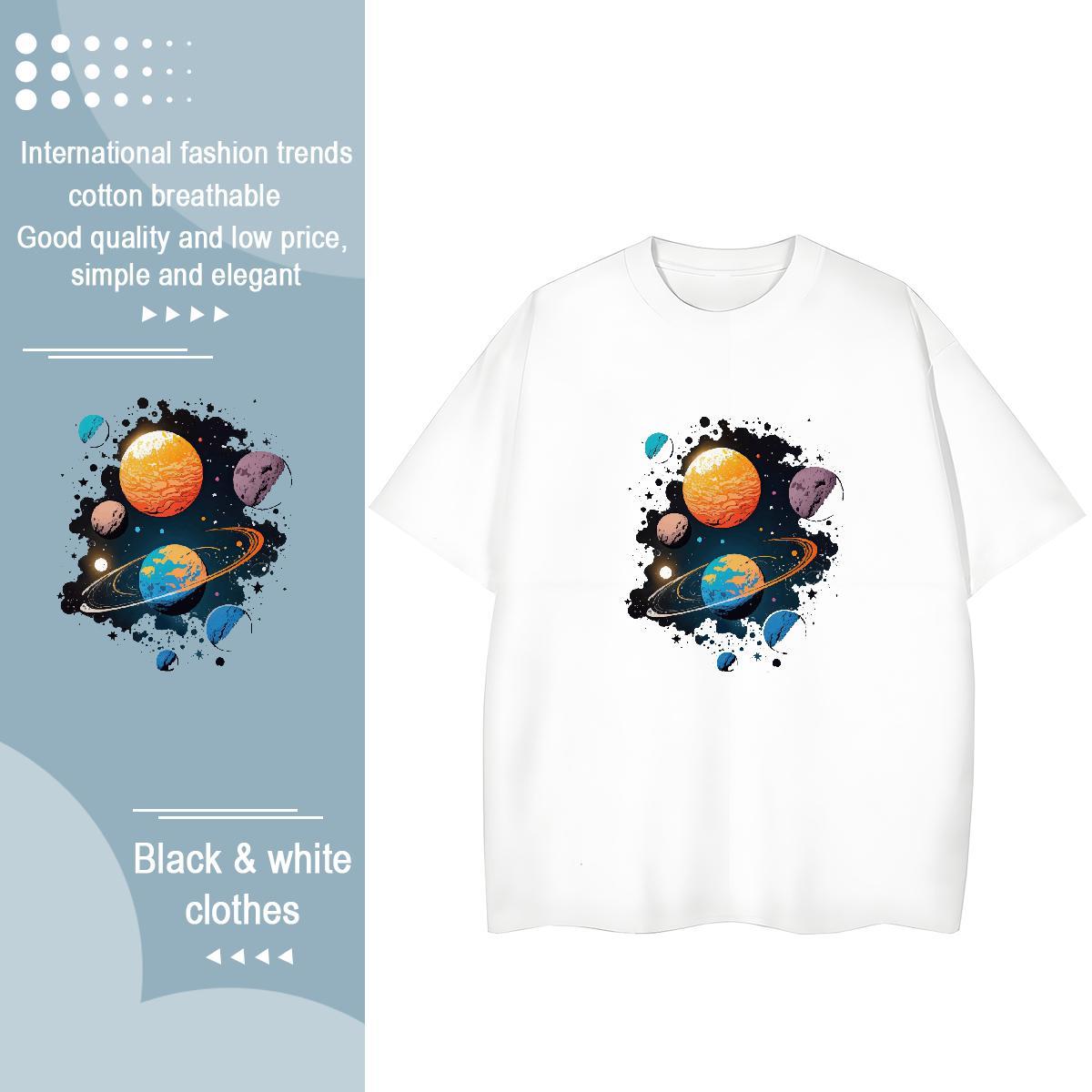 Comfortable Tshirt for Man Woman 100% Cotton 230g planet Home Outdoor T Shirts Women Round Neck Short Sleeve DIY Printed Polos