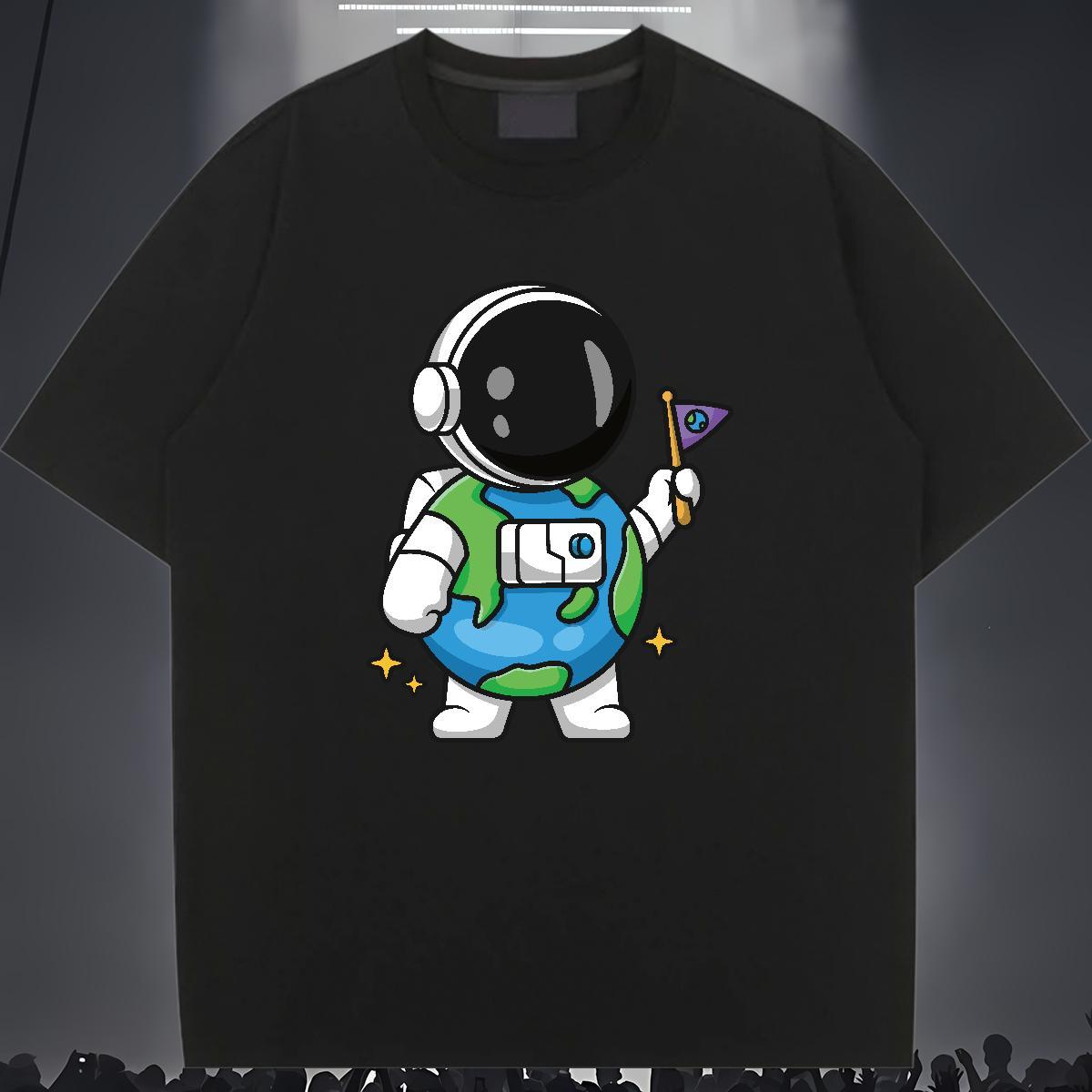 Loose fit Lady T shirt 230g Pure Cotton universe Daily Outfit Women T Shirts O-Neck Short Sleeve Skull Wear