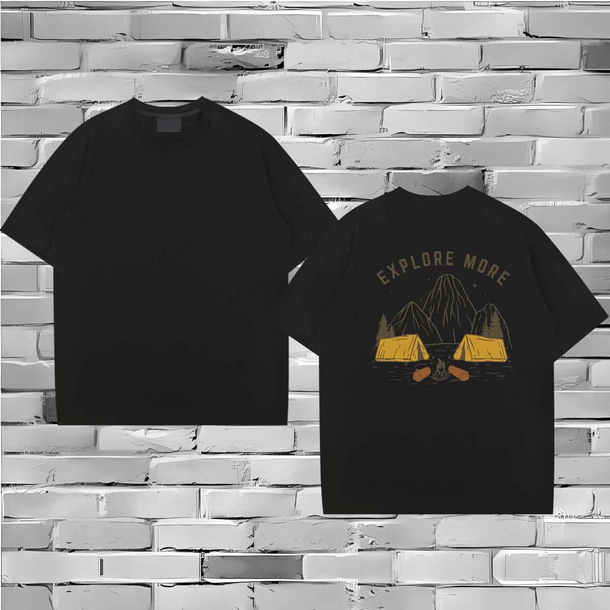 Loose Fit Mens T Shirts 230g Cotton mountains Hip Hop Black Oversized Breathable Crew Neck Men Tshirts Fashion New Tees