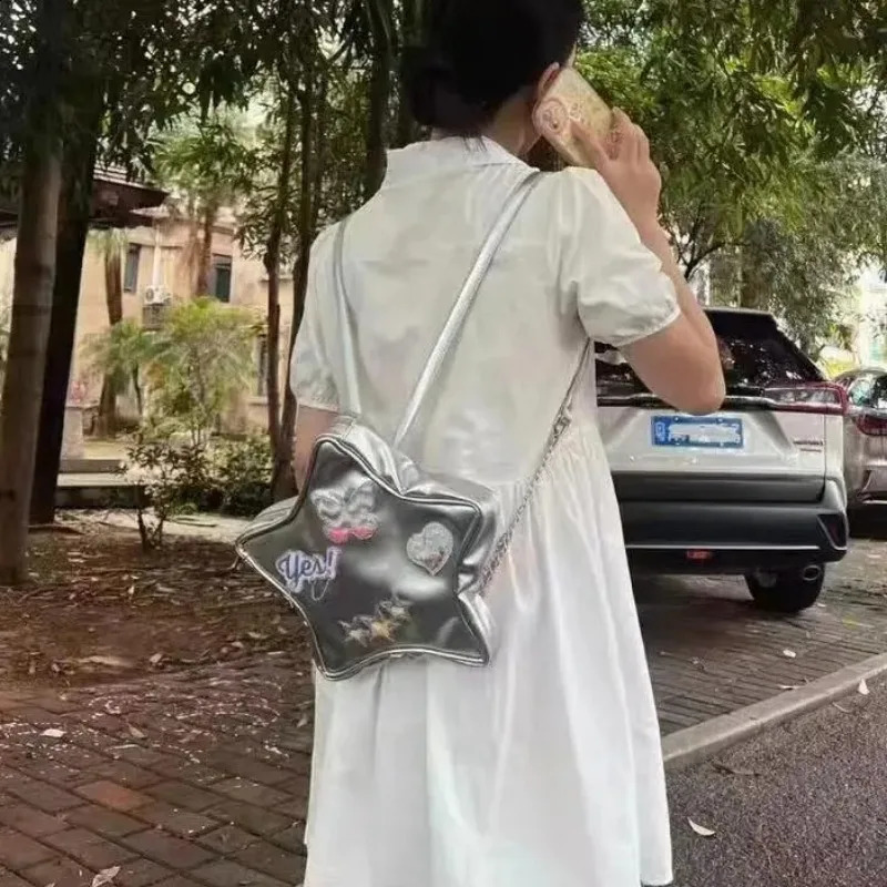 Fashion Trendy Star Bags for Women Personality All Match Silver Color Backpack Butterfly Chain Crossbody Bag Bolsa 240824