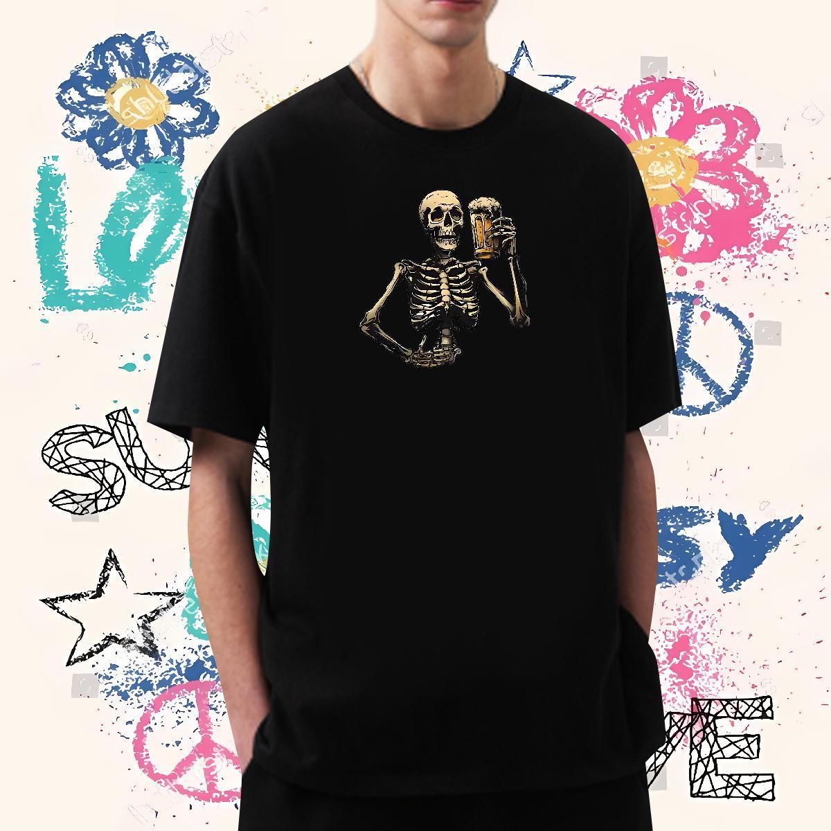 Popular Mens T Shirts 230g 100% Cotton skull High Street Hip Hop Custom Anime Breathable Short Sleeve Couples T Shirts Fashion New Tshirts