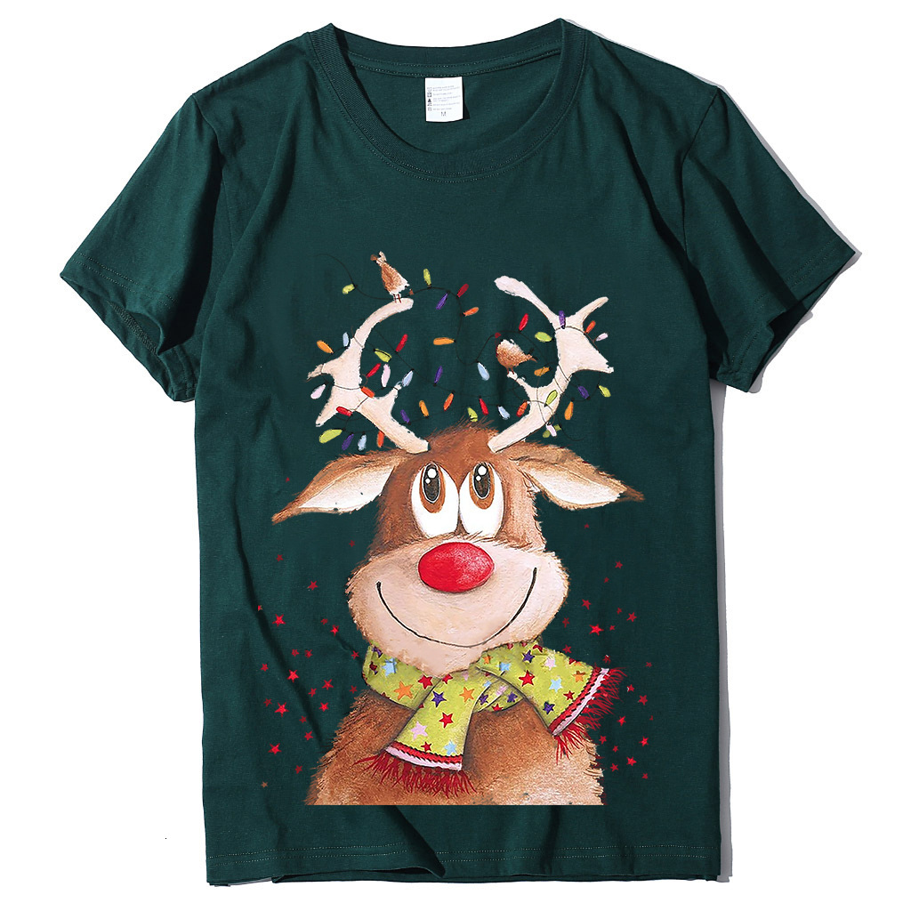 New Short sleeved Women's Top Christmas Elk Printed T-shirt Loose dongdumaoyi