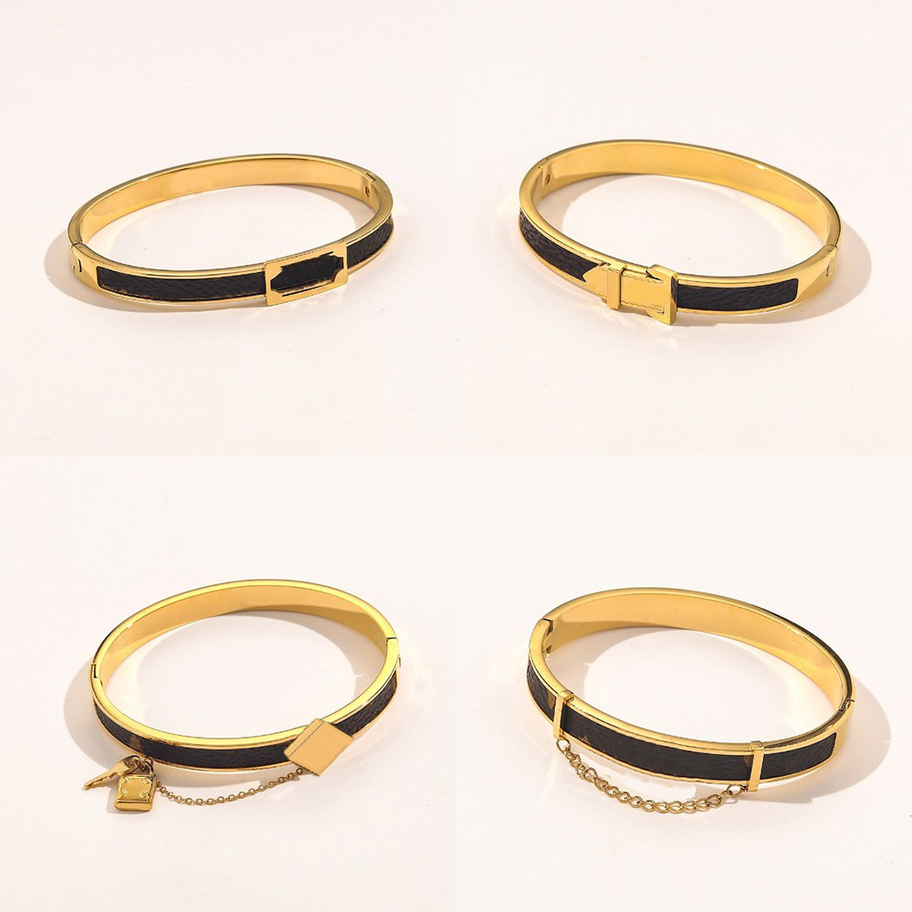 Wholesale Fashion Bracelets Women Bangle Designer Lucky Jewelry Faux Leather 18K Gold Plated Stainless steel Bracelet Womens Wedding Gifts Cuff bangle