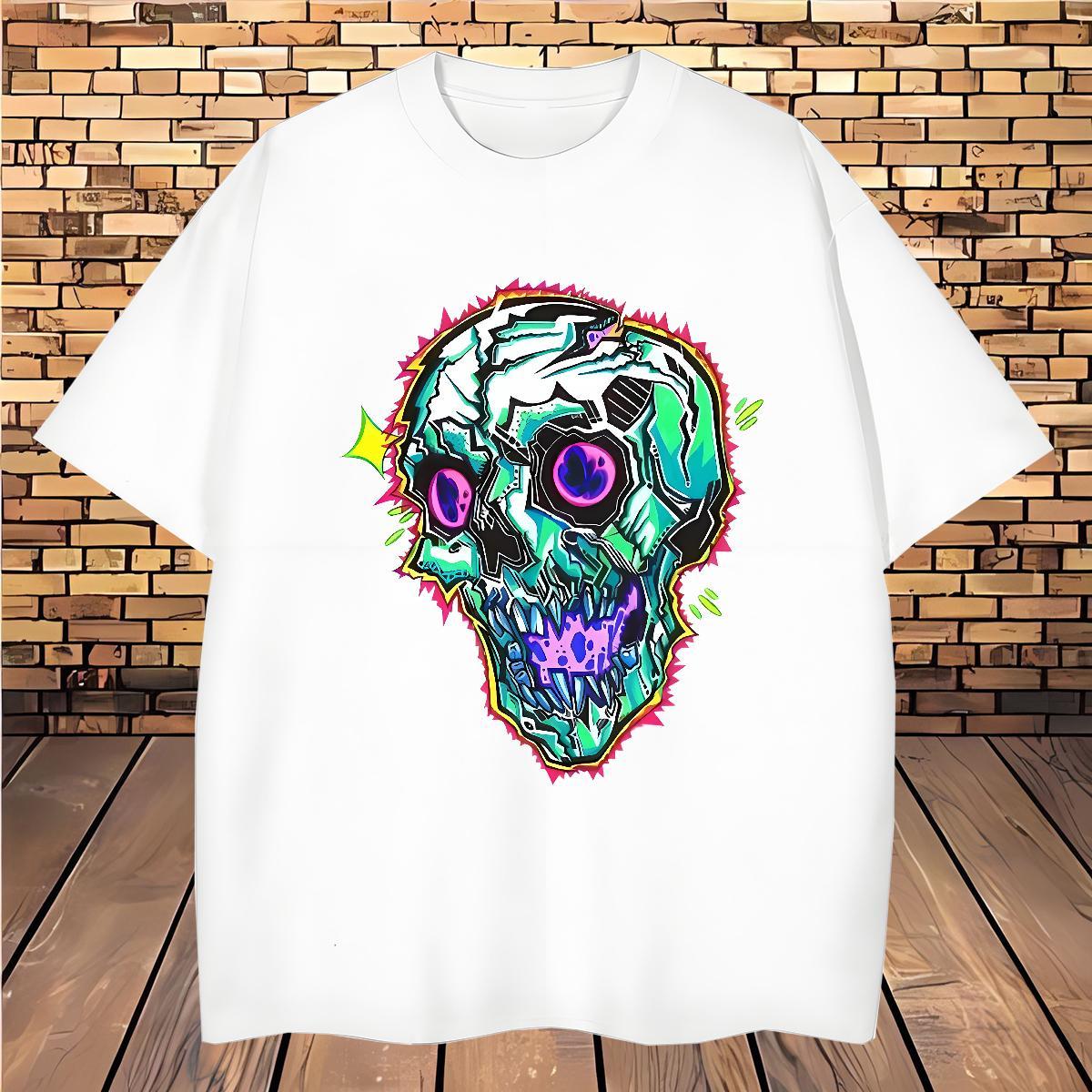 TOP Quality T Shirt For Man 230g 100% Cotton skull Casual Daily Wear Anime Short Sleeve Soft Tshirts Wholesale Tops Shirt