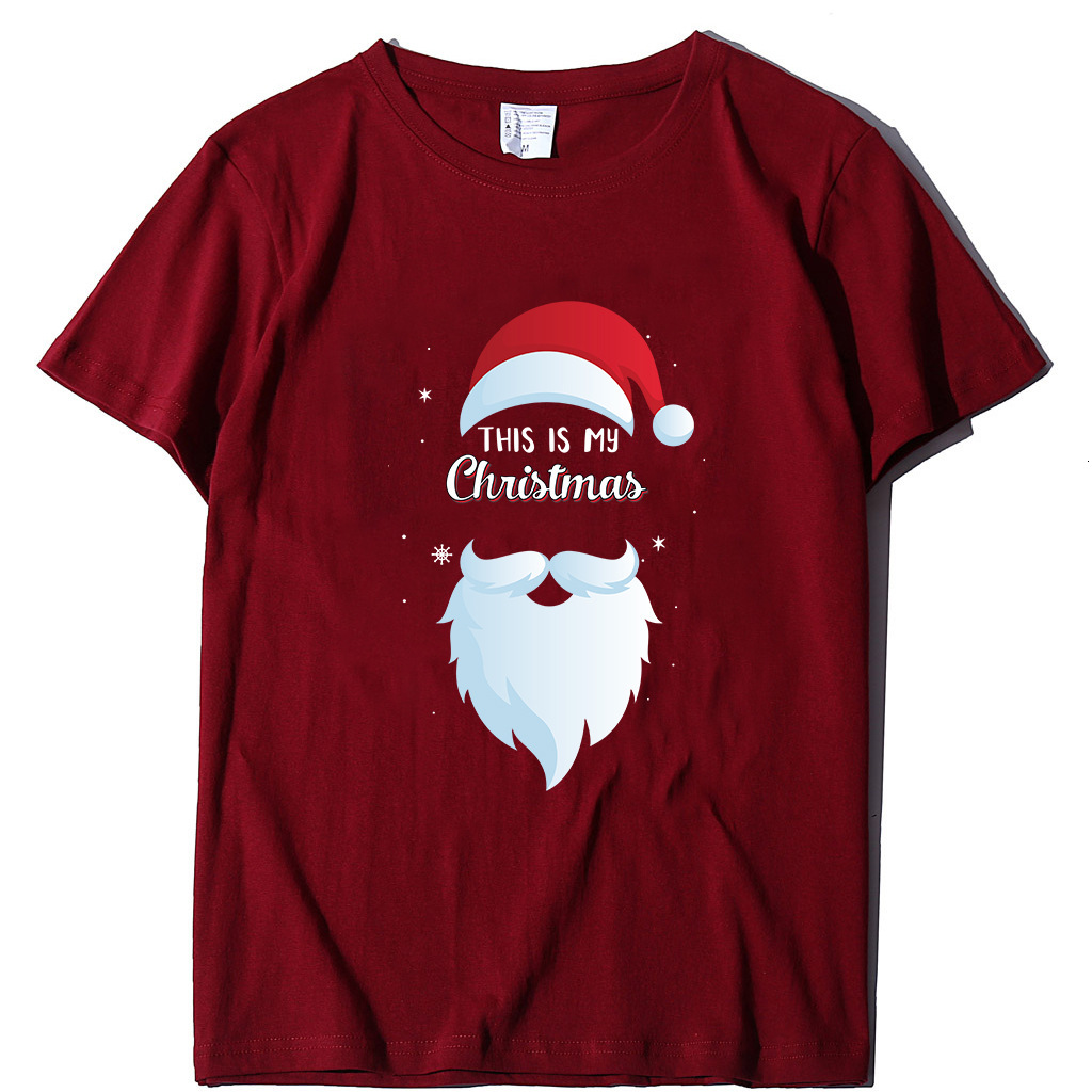 Autumn Street Trendy Round Neck Women's Short sleeved Santa Claus Print dongdumaoyi