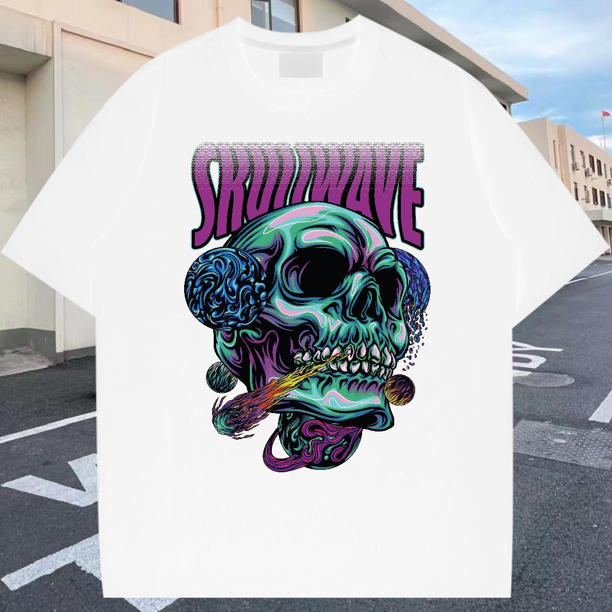 Brand Men T Shirts 100% Cotton 230g skull Anime Printing Street DIY Printed Breathable Short Sleeve Men Tees New Tops