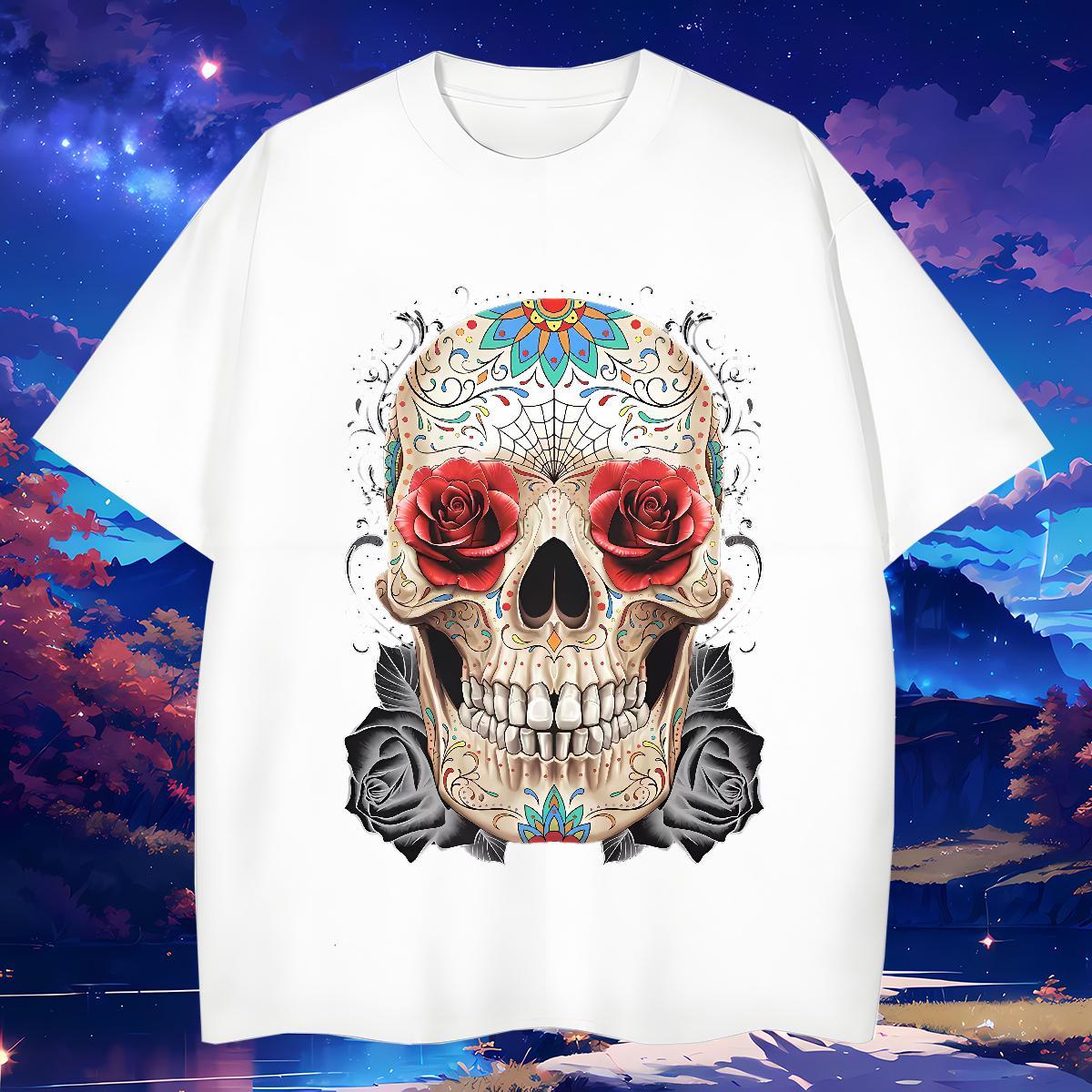 Classic Man T Shirts 230g Pure Cotton rose Street Wear Plus Size Cartoon O-Neck Short Sleeve Tshirts 2024 New Tops
