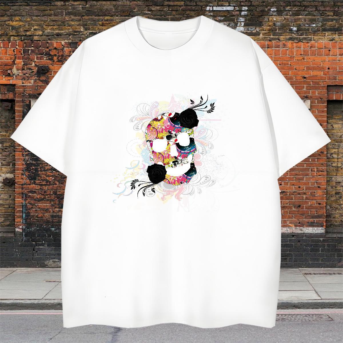 TOP Quality Man T Shirts 230g 100% Cotton skull Casual Skull O Neck Short Sleeves Men Tshirts New Tops