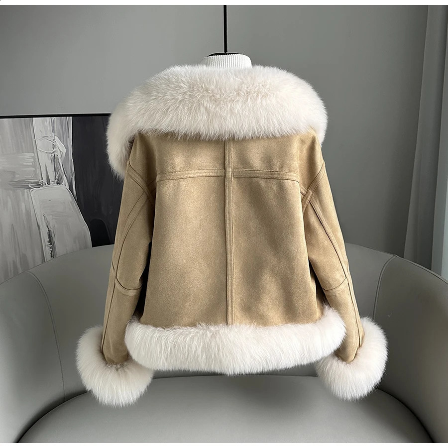 Fashion Real Fur Coat Duck Down Jacket Winter Women Jacket Natural Fox Fur Collar Thick Suede Outerwear Warm 240824