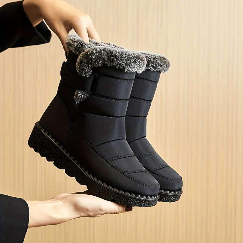 Cozy Faux Fur ed Winter Women Warm, Plush, and Furry Platform Ankle Boots Long Cotton Shoes Slip-On Design Comfortable Footwear Cold Weather for Snow