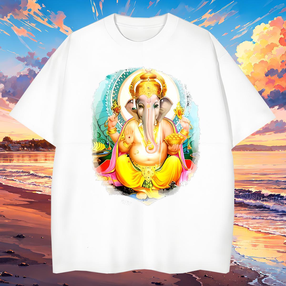 Free Shipping T Shirt For Man 230g 100% Cotton Ganesha Casual Black White Pure Cotton Mens Tshirts Factory Direct Tops Shirt