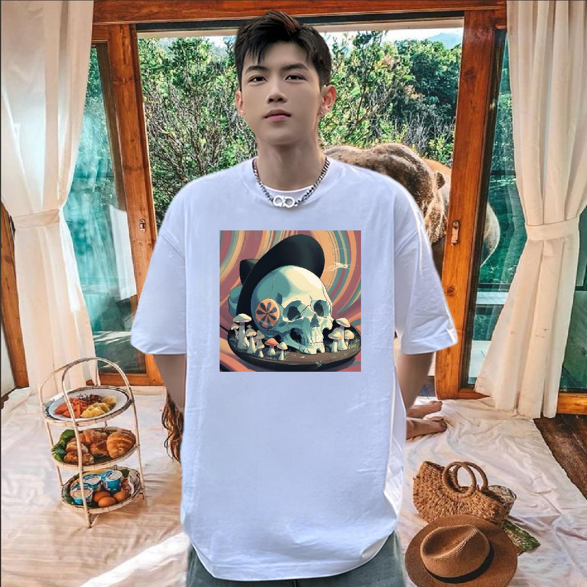 Wholesale T-Shirts 230g 100% Cotton skull Beach Customized Print Breathable Crew Neck Tshirts Brand Tops Tees