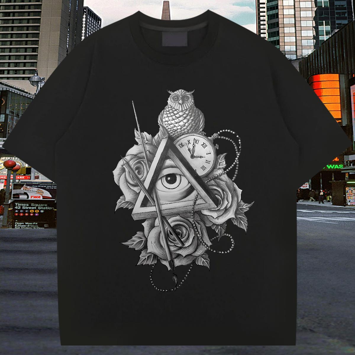 Brand T Shirt For Man 230g Pure Cotton eye of the devil Beach Floral Print Crew Neck Tshirts Wholesale Clothes